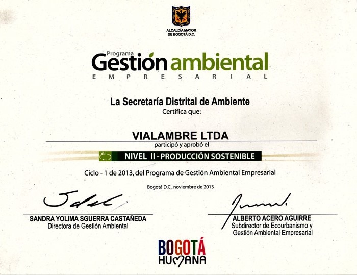 certificado gestion ambiental vialambre