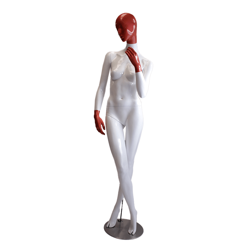 Maniquí dama androide blanco rojo