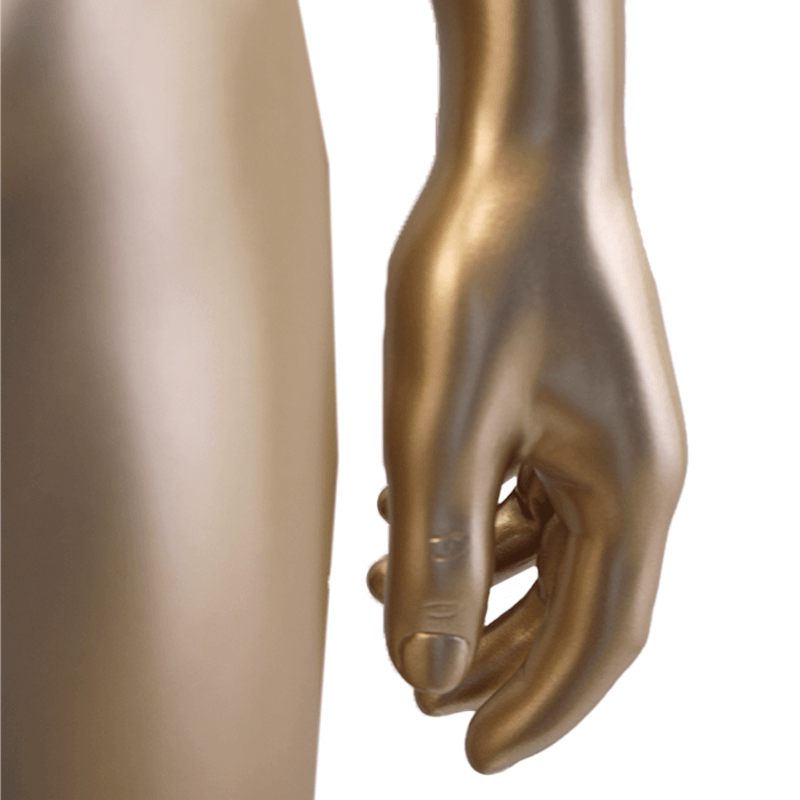 maniquí androide dorado para hombre , fabricado en fibra de vidrio y base en acero inoxidable