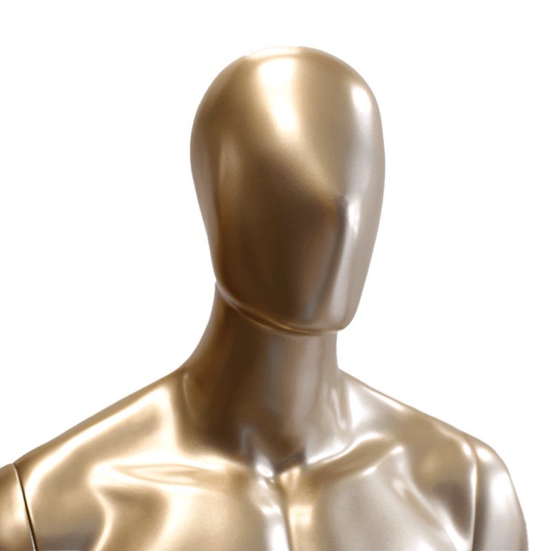 maniquí androide dorado para hombre , fabricado en fibra de vidrio y base en acero inoxidable