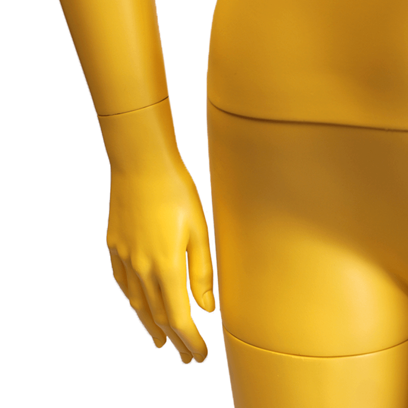 Maniquí de Mujer sin Rostro, en fibra de vidrio amarilla y base en acero inoxidable