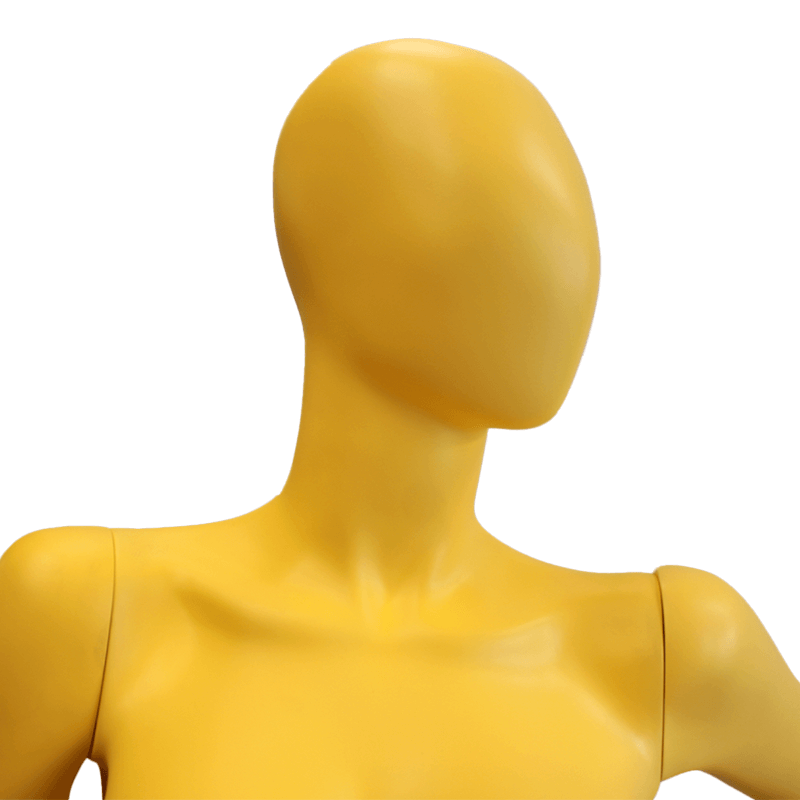 Maniquí de Mujer sin Rostro, en fibra de vidrio amarilla y base en acero inoxidable