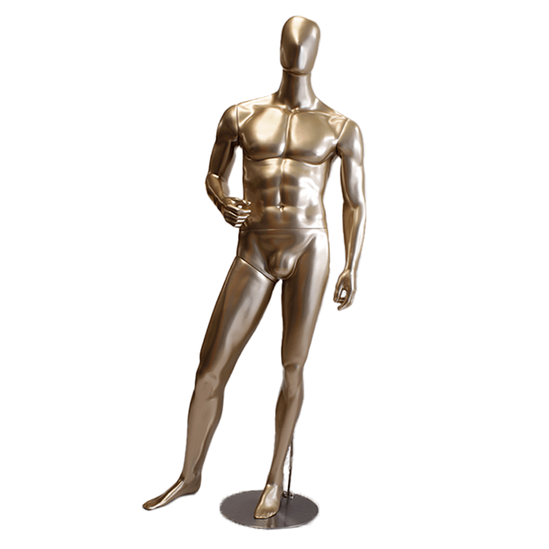maniquí androide dorado para hombre , fabricado en fibra de vidrio y base en acero inoxidable