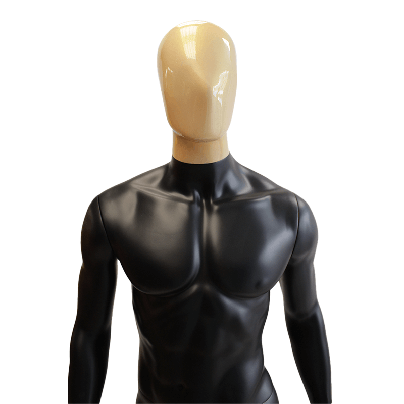 Maniquí Hombre Androide Negro Dorado, en fibra de vidrio y base en acero inoxidable